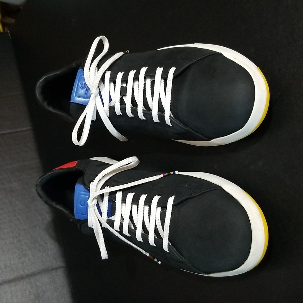 Cole Haan GrandPro Black Suede Tennis Sneakers+Red  Blue+Yellow Accents Mens 9.5
